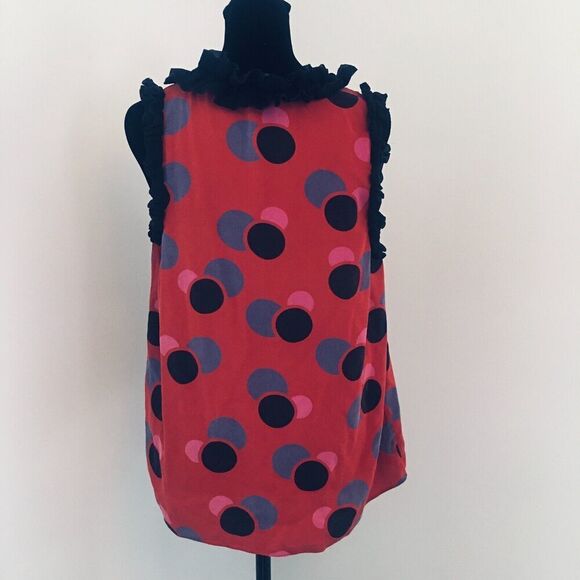 MARC BY MARC JACOBS Blue Red Purple Polka Dot Ruffle Sleeveless Silk Top M - Picture 4 of 7